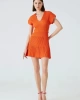 Joın Us volanlı  turuncu kolsuz elbise