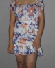 Lamourbutik Çiçekli Fırfırlı Elbise-MAVİ