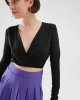 Quzu Siyah V Yaka Crop Bluz