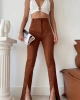 Valeur Yırtmaçlı Süet Pantolon-KAHVE
