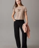 Calvin Klein Kadın Kabartmalı Logo Slim Fit Bej T-shirt