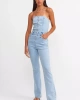 Dilvin Kar Yıkama Straplez Denim Tulum-MAVİ