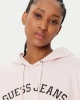 GUESS JEANS Kadın Motifli Kapüşonlu Hoodie Pembe