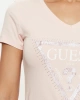 Guess Kadın Pembe Logo Baskılı Jarse V Yaka T-Shirt