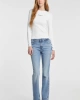 GUESS Kadın Slim Fit Ribbed T-shirt Uzun Kol Beyaz