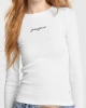 GUESS Kadın Slim Fit Ribbed T-shirt Uzun Kol Beyaz