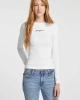GUESS Kadın Slim Fit Ribbed T-shirt Uzun Kol Beyaz