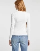 GUESS Kadın Slim Fit Ribbed T-shirt Uzun Kol Beyaz