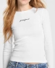 GUESS Kadın Slim Fit Ribbed T-shirt Uzun Kol Beyaz