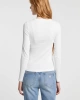 GUESS Kadın Slim Fit Ribbed T-shirt Uzun Kol Beyaz