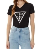 Guess Kadın Siyah Üçgen Logo V Yaka T-Shirt