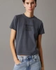 Calvin Klein Kadın Kabartmalı Logo Slim Fit Gri T-shirt