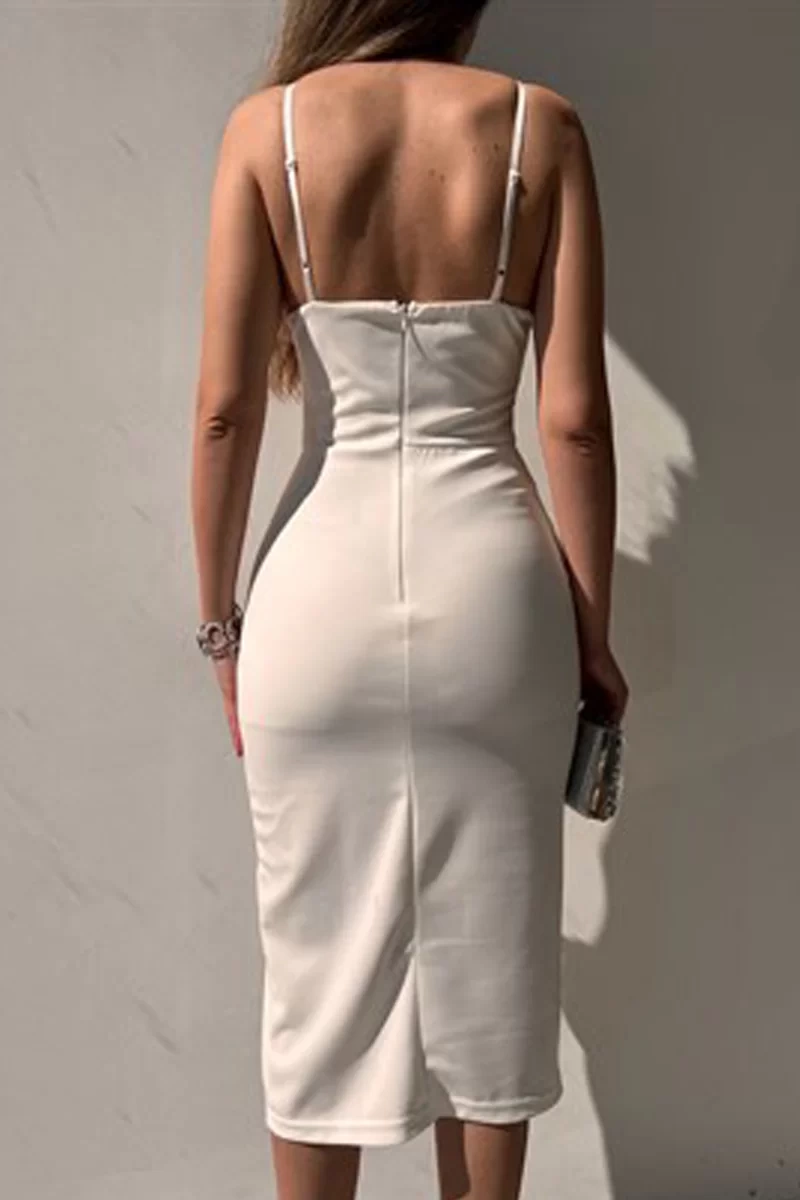 MISSCIX  Taşlı elbise-BEYAZ