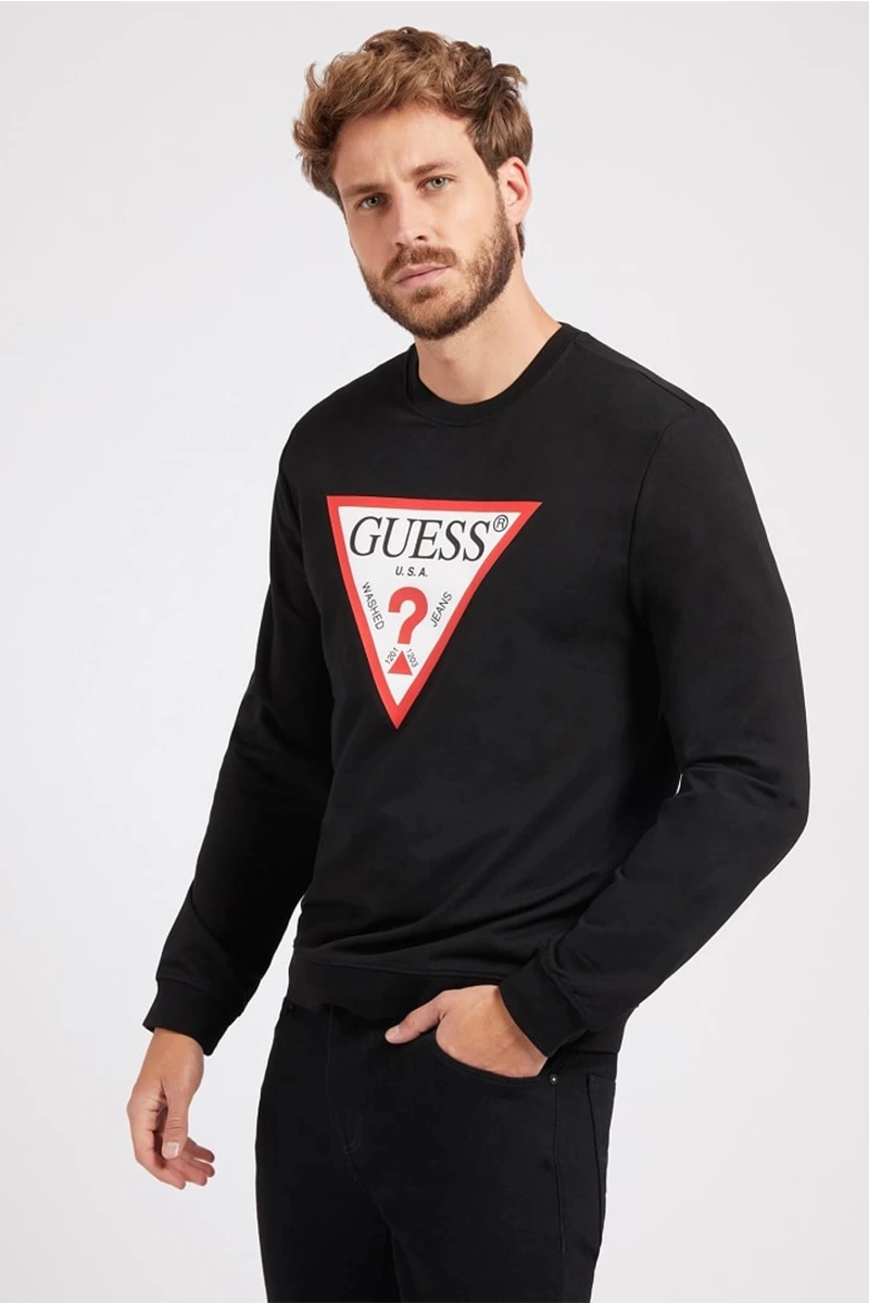 Guess Erkek  Siyah Üçgen Logolu Sweatshirt