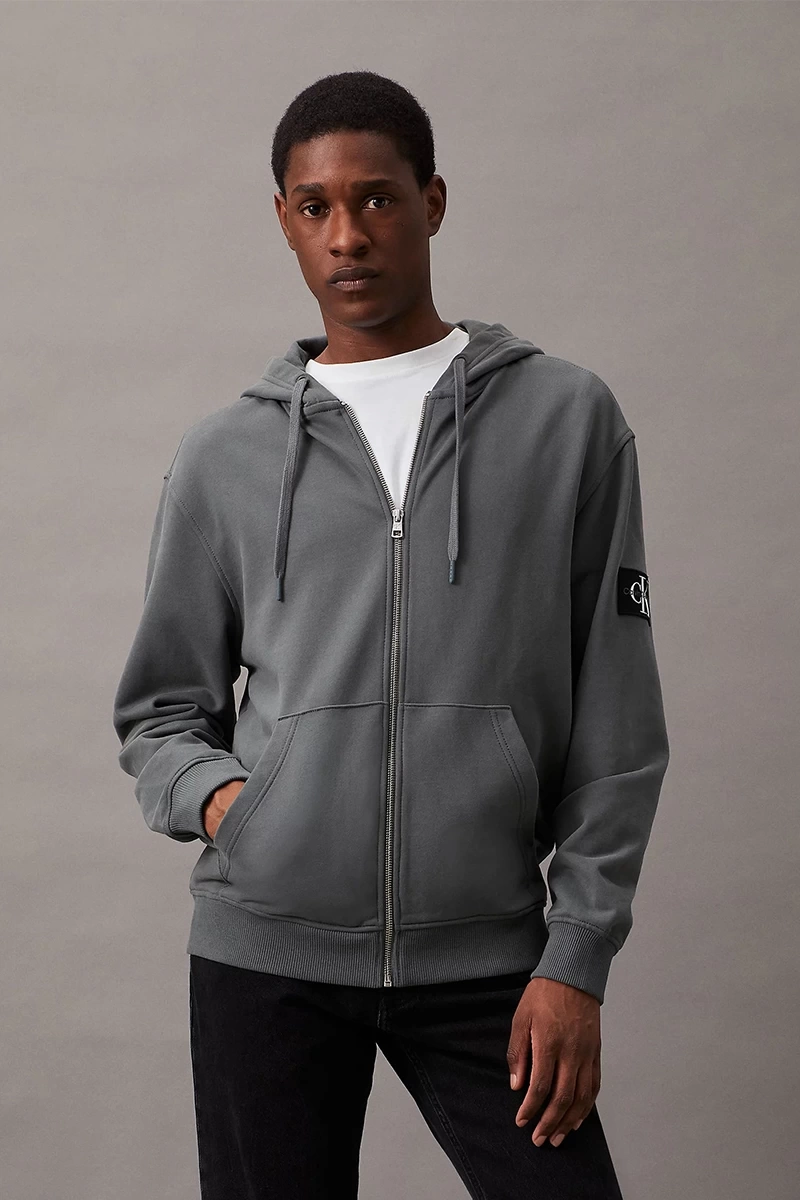 Calvin Klein Erkek Badge Fermuarlı Hoodie Sweatshirt