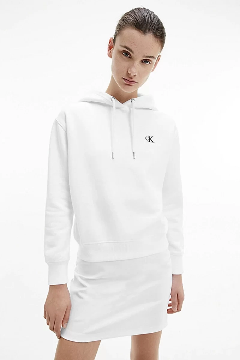 Calvin Klein Jeans Kapüşonlu Beyaz Kadın Sweatshirt