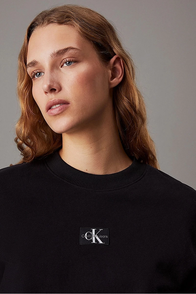 Calvin Klein Kadın Woven Pamuklu Label Siyah Sweatshirt