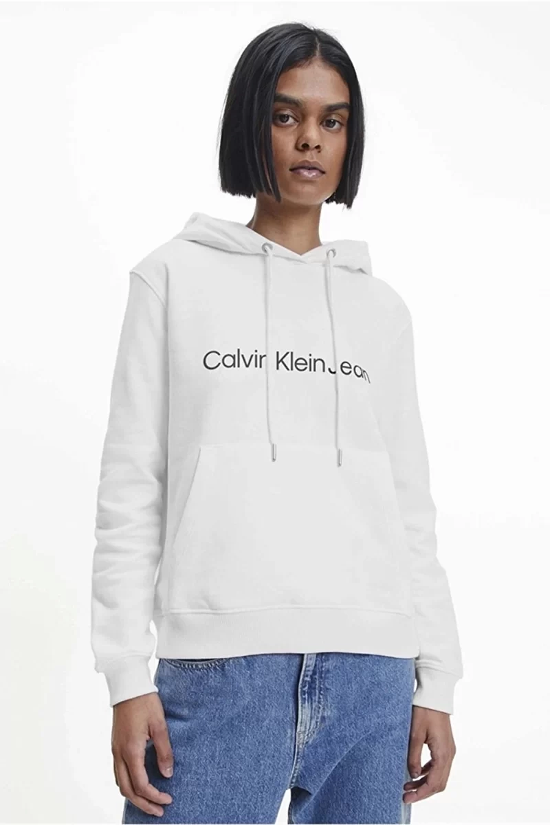 Calvin Klein Kapüşonlu Rahat Beyaz Kadın Sweatshirt