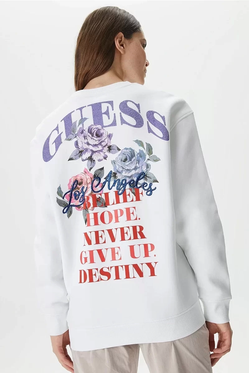 Guess Kadın CN Destiny Beyaz Sweatshirt