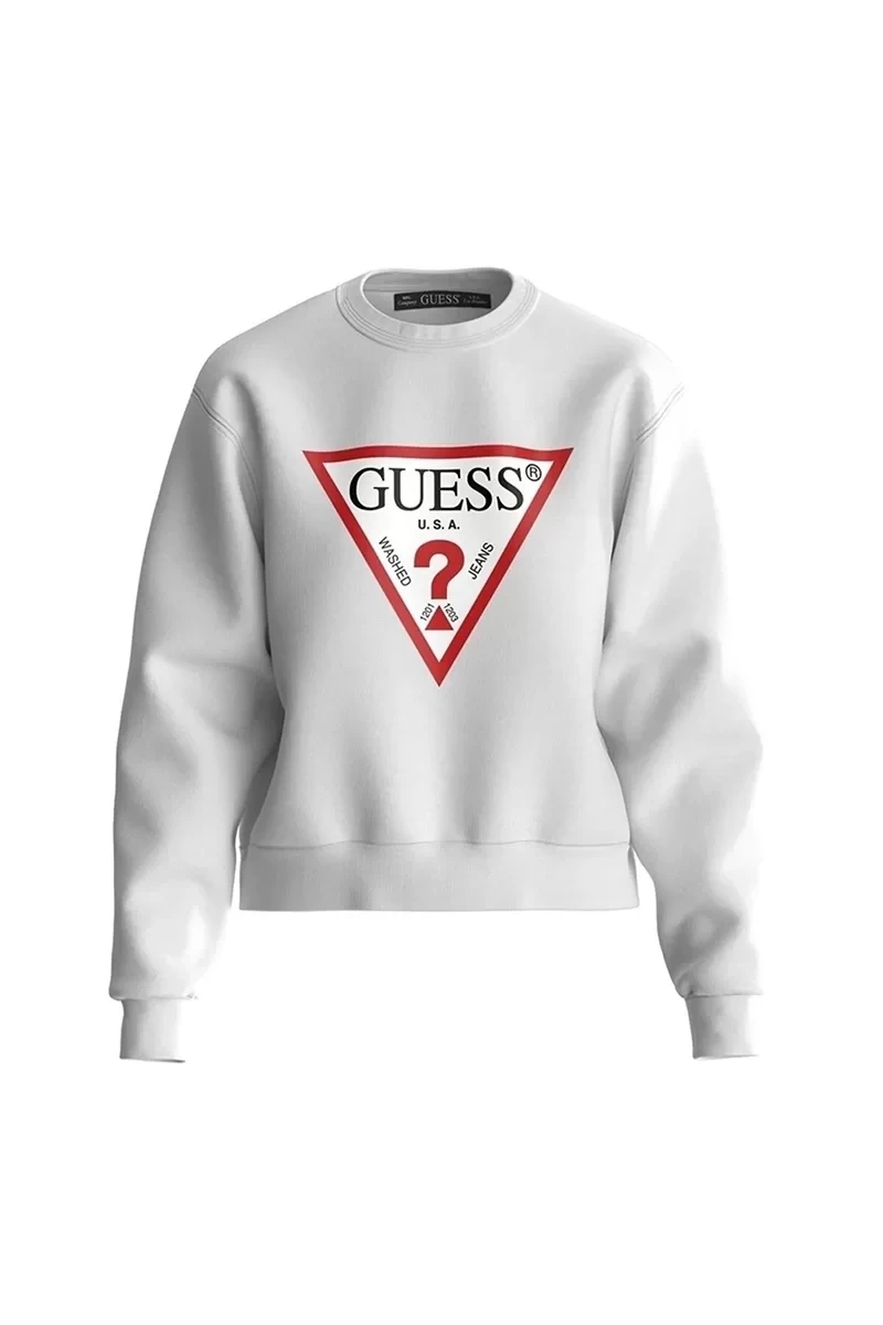 Guess Bisiklet Yaka Beyaz Kadın Sweatsirt