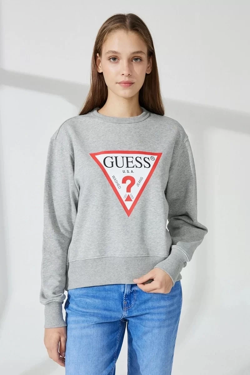 Guess Bisiklet Yaka Gri Kadın Sweatshirt