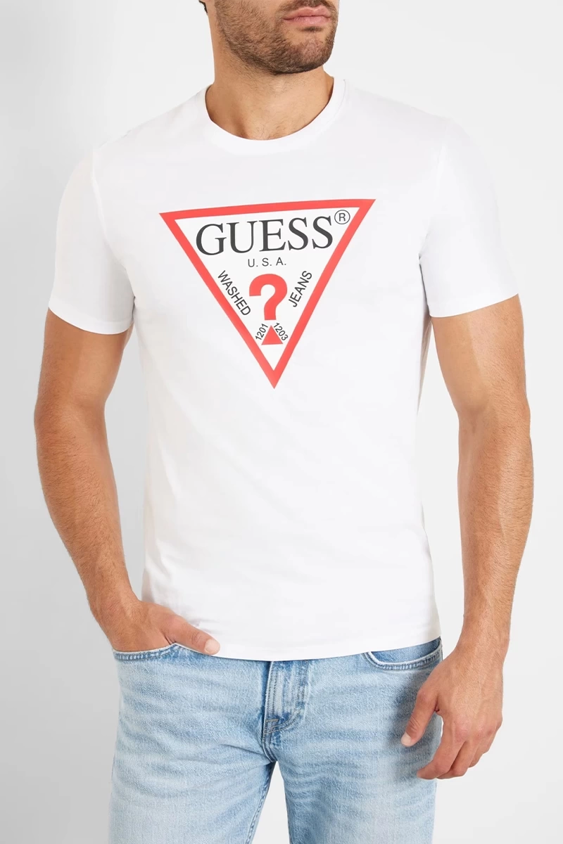 Guess Erkek Beyaz Logolu  T-Shirt