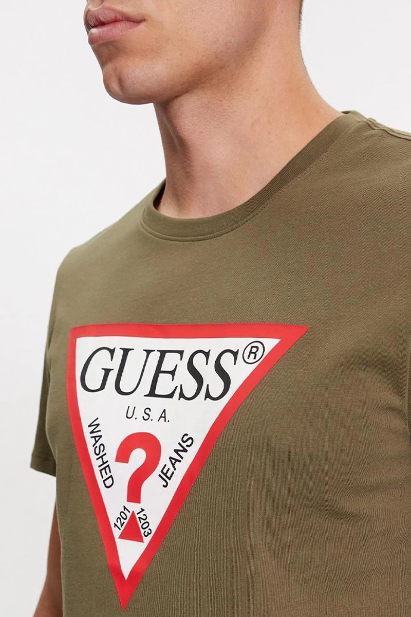 Guess Erkek Üçgen Logolu CN SS Haki T-Shirt