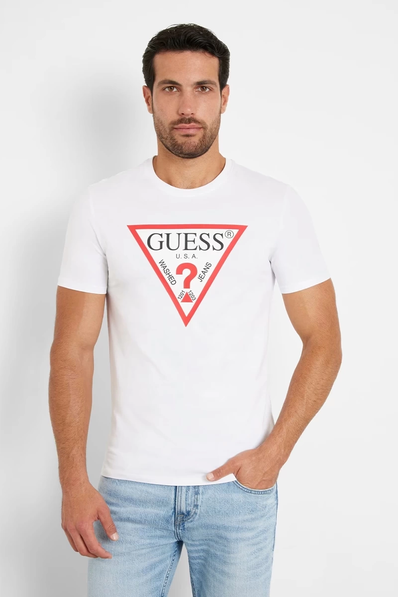 Guess Erkek Beyaz Logolu  T-Shirt