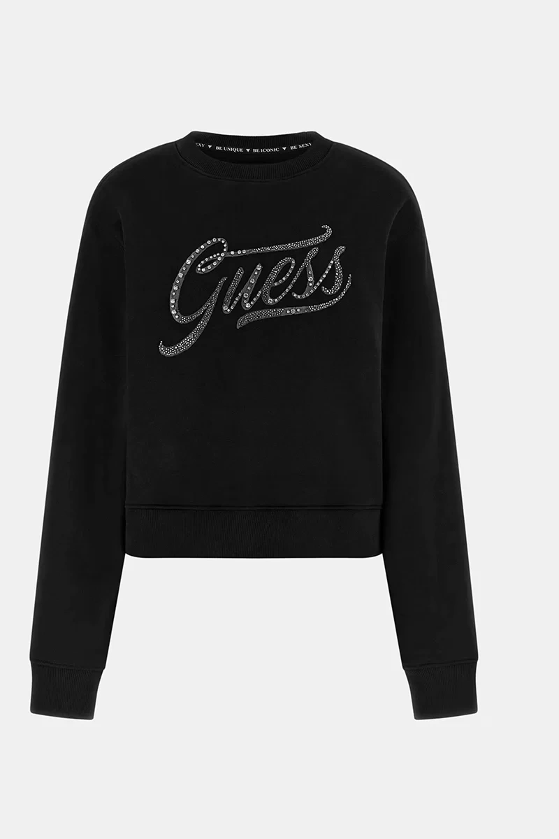 Guess Kadın CN Stones Logo Siyah Sweatshirt