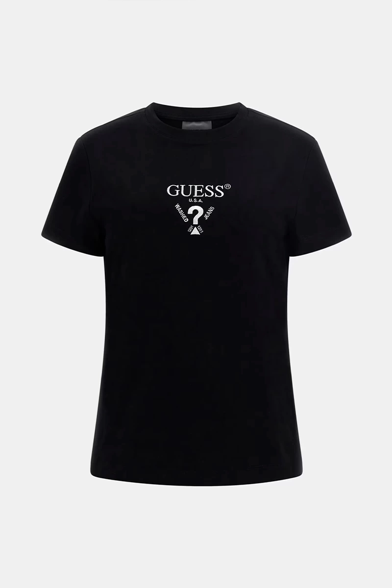 Guess Kadın  Önü Logolu  Siyah Sterch T-Shirt