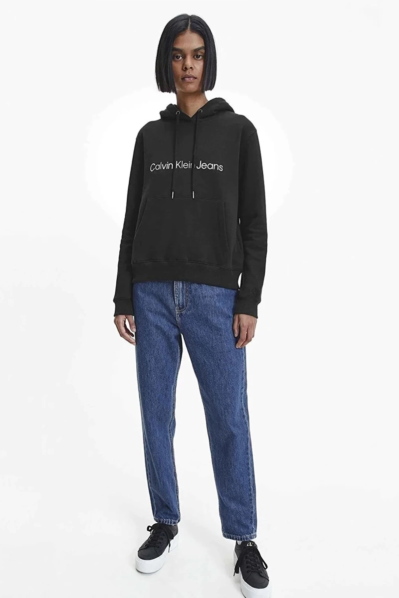 Calvin Klein Logolu Kapüşonlu Siyah Sweatshirt