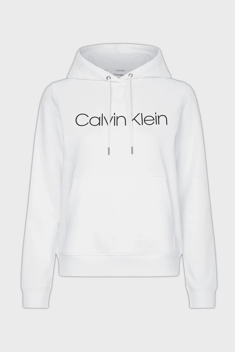 Calvin Klein Kadın Logolu Hoodie Beyaz Sweatshirt