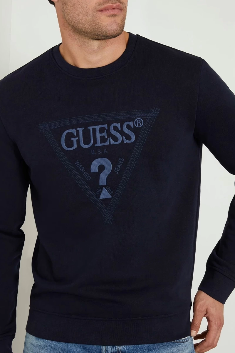 Guess Erkek Es Üçgen Logo Lacivert Sweatshirt