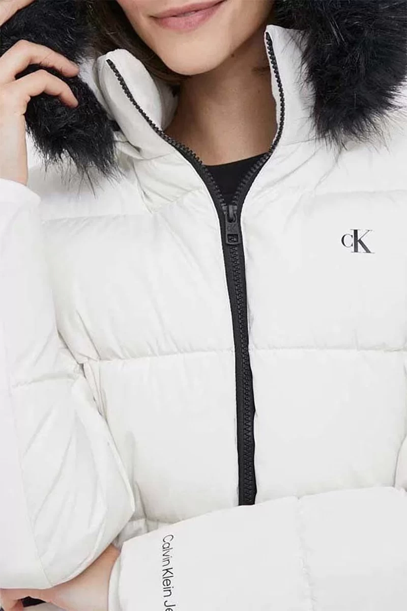 Calvin Klein Kadın Suni Kürk Kapüşonlu Mont