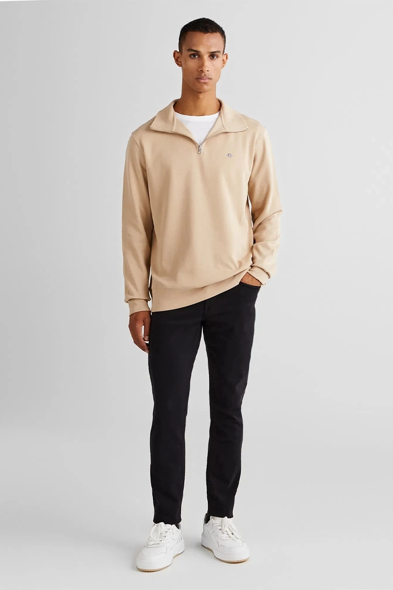 Gant Erkek Bej Regular Fit Yarım Fermuarlı Sweatshirt