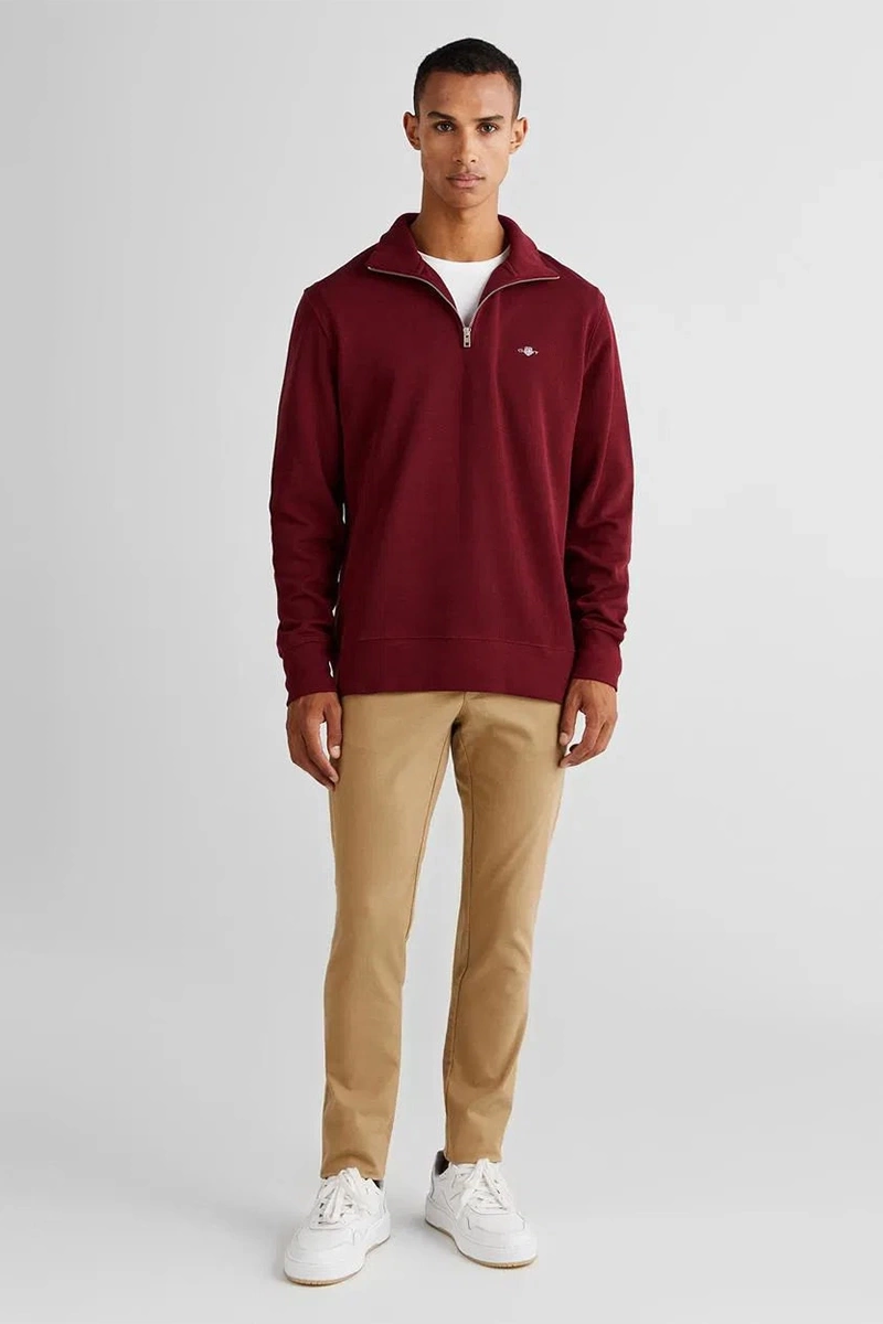 Gant Erkek Bordo Regular Fit Yarım Fermuarlı Sweatshirt