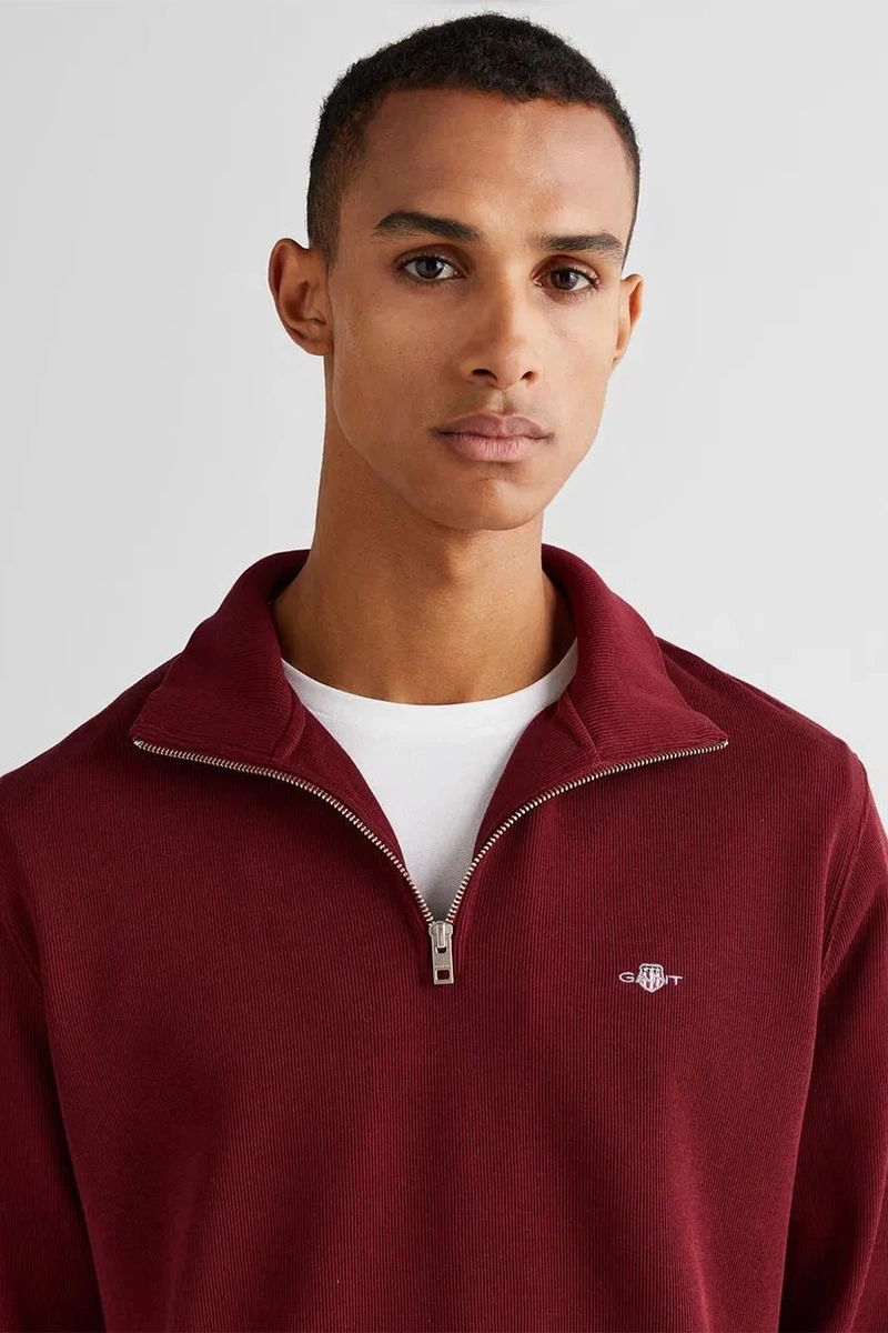 Gant Erkek Bordo Regular Fit Yarım Fermuarlı Sweatshirt