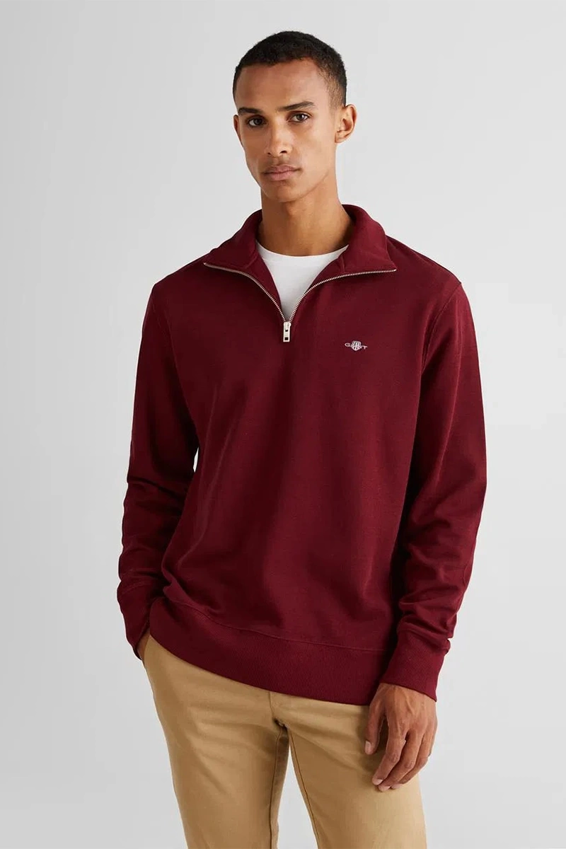 Gant Erkek Bordo Regular Fit Yarım Fermuarlı Sweatshirt