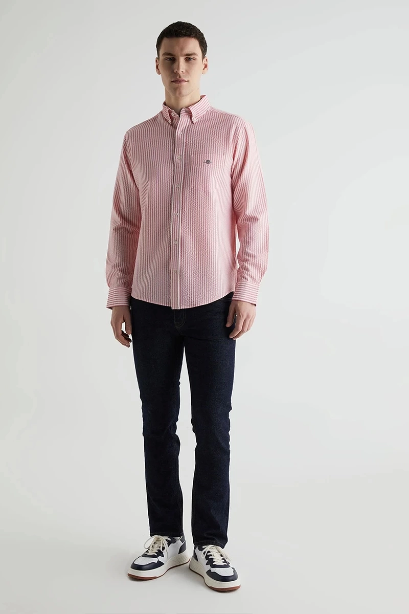 Gant Erkek Pembe Regular Fit Klasik Yaka Çizgili Gömlek