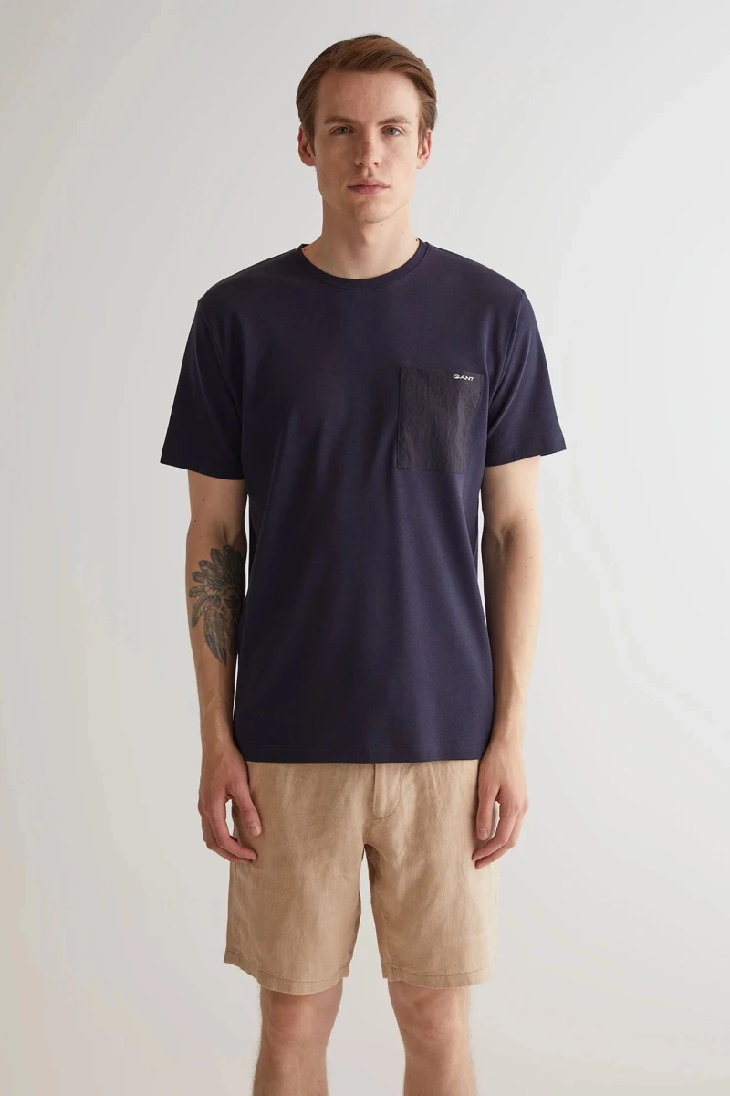 Gant Erkek Lacivert Regular Fit Bisiklet Yaka T-Shirt