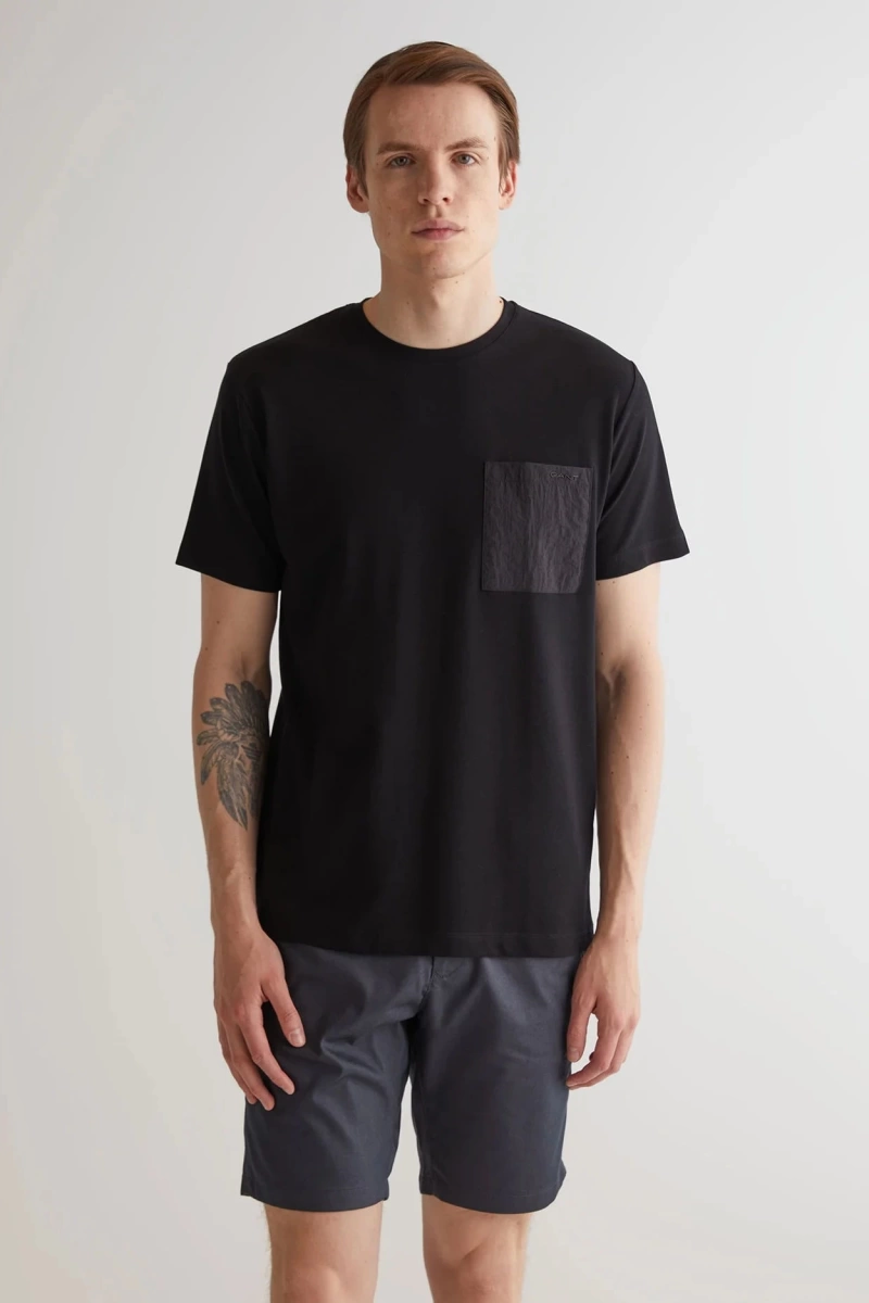 Gant Erkek Siyah Regular Fit Bisiklet Yaka T-Shirt