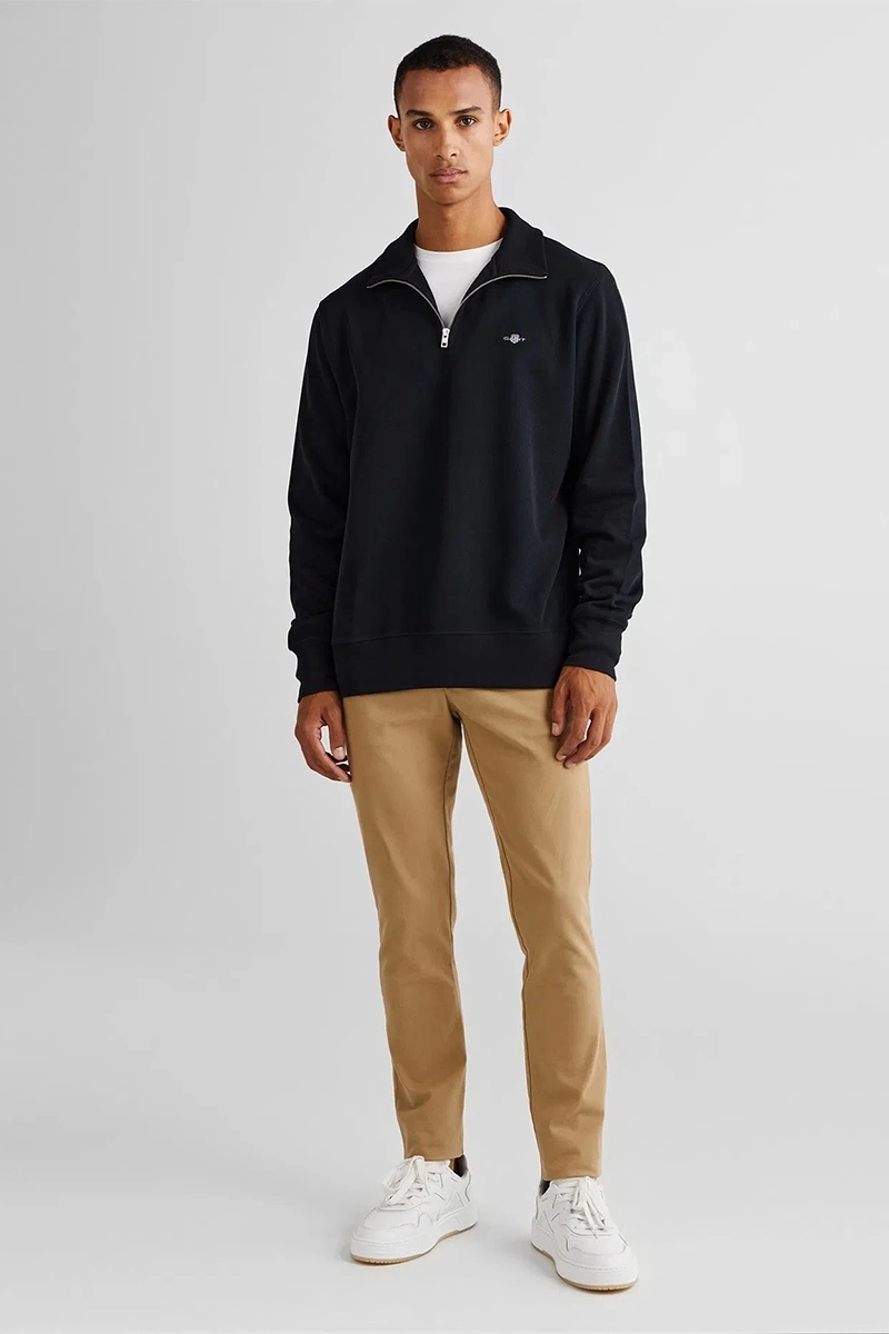 Gant Erkek Siyah Regular Fit Yarım Fermuarlı Sweatshirt