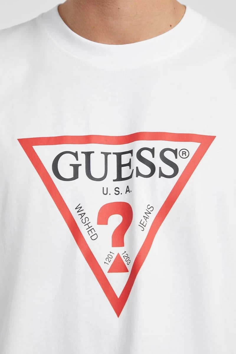 Guess Erkek Beyaz  Logolu  İkonik T-Shirt