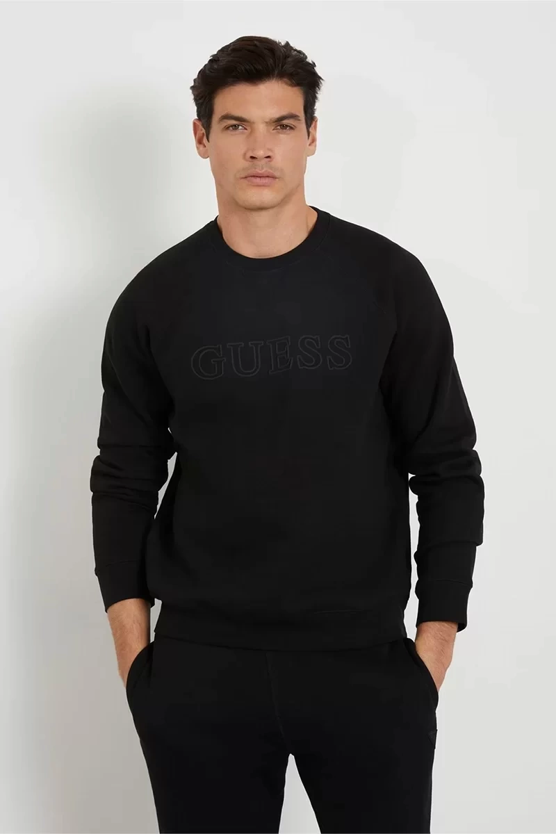 Guess Erkek Aldwin Önü Logolu Siyah Sweatshirt