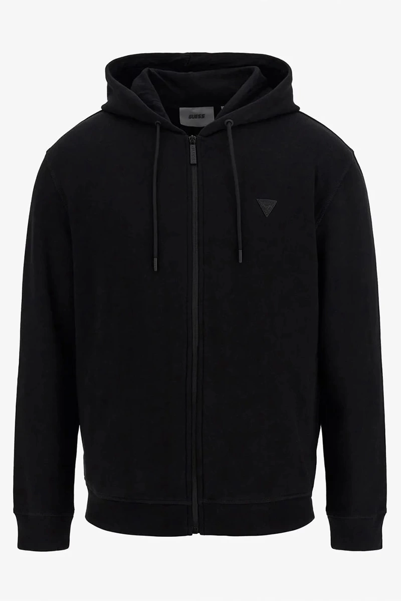 Guess Erkek Siyah Aldwin Fermuarlı Hooded Sweatshirt