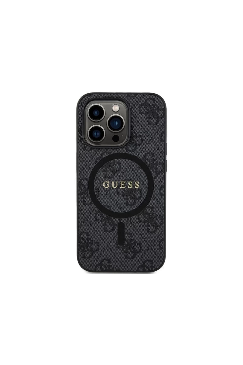 GUESS HC MAGSAFE PU 4G RING CLASSIC LOGO BLACK IP14 PRO