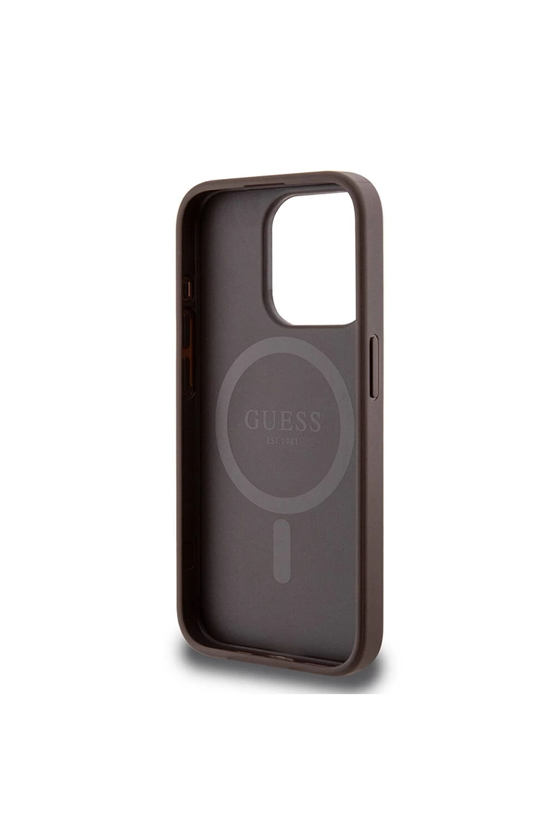 GUESS HC MAGSAFE PU 4G RING CLASSIC LOGO BROWN IP15 PRO