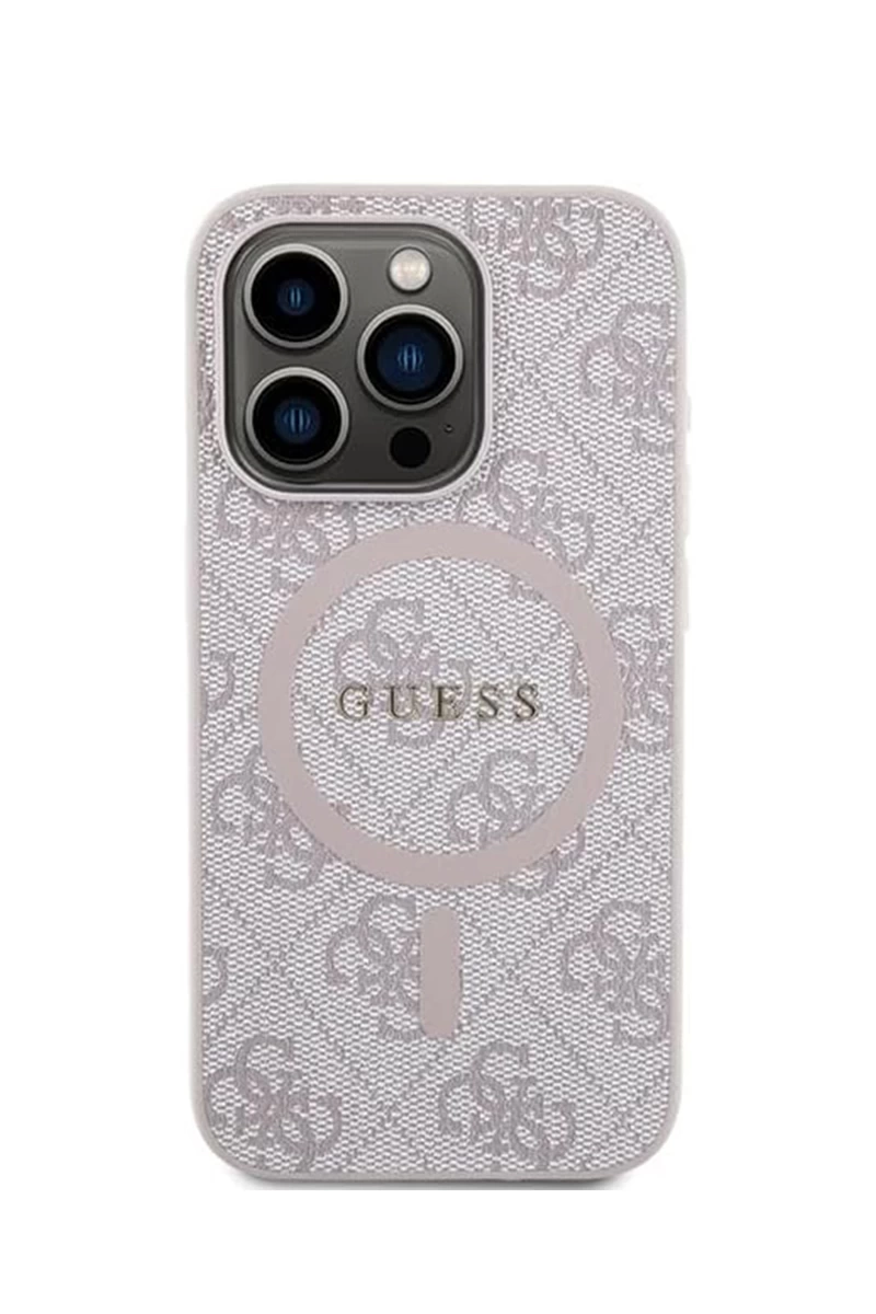 GUESS HC MAGSAFE PU 4G RING CLASSIC LOGO PINK IP14 PRO