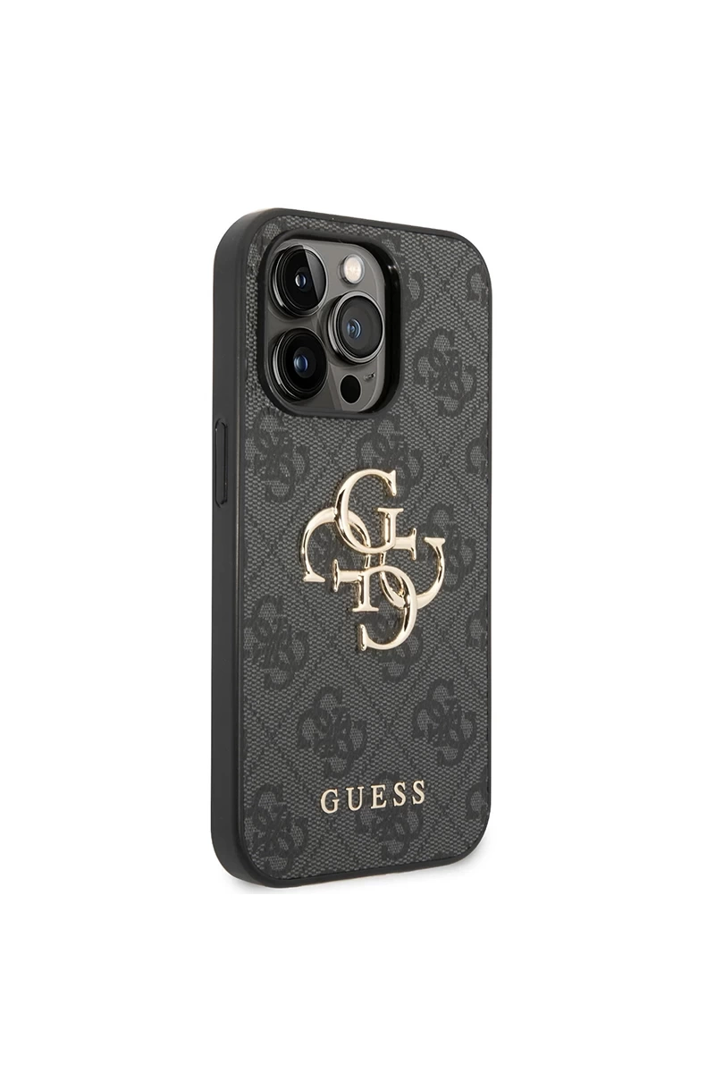 GUESS HC PU LEATHER 4G METAL LOGO GREY IP15 PRO