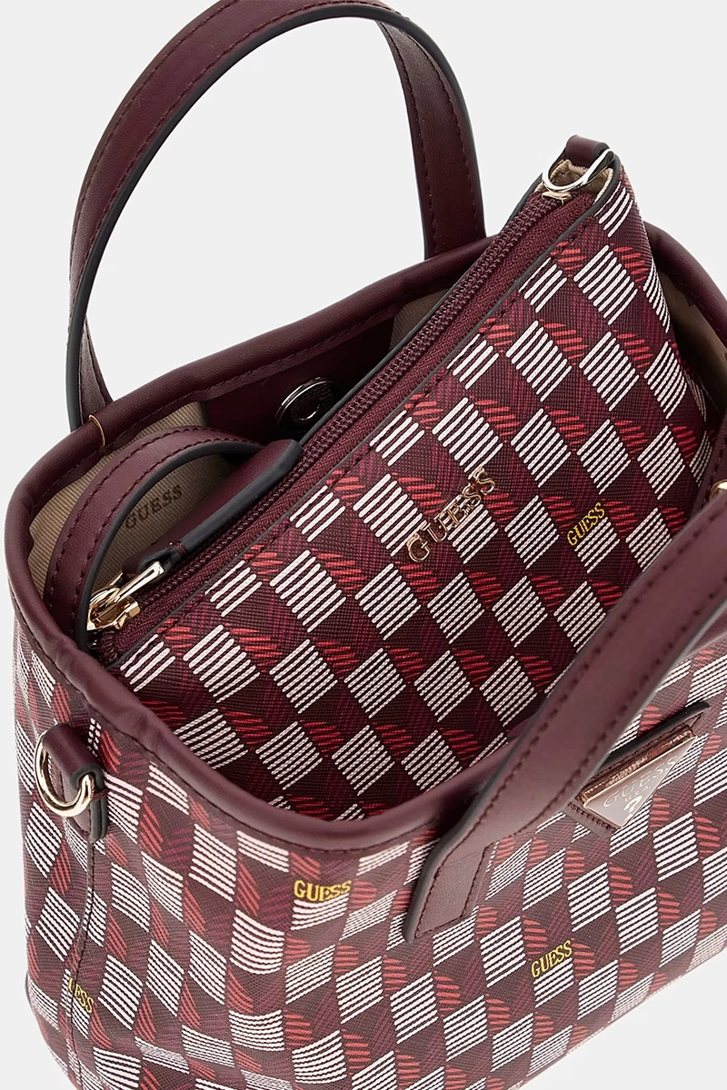 Guess Kadın Bordo G Wave Geometrik Desenli Mini El Çantası